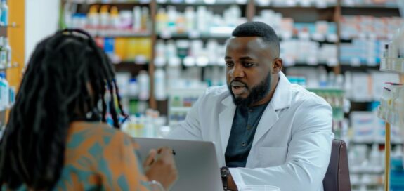 Pharmacist advising a patient on the cost increase of Mounjaro in the UK.